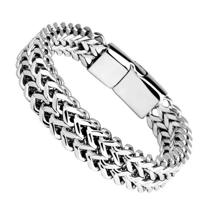 Stainless Steel Braided Double Row Front and Rear Fish Scale, Alloy Magnetic Buckle Bracelet