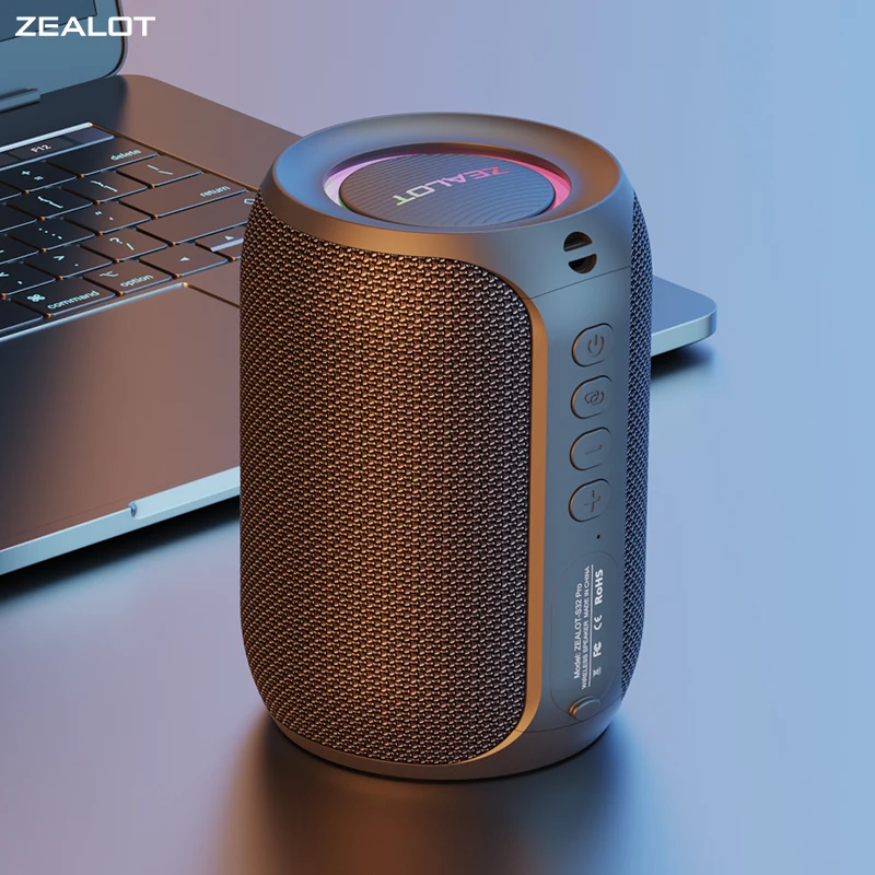 Zealot-S32PRO Powerful Bluetooth Speaker, Bass Wireless, LED Light, Waterproof Subwoofer