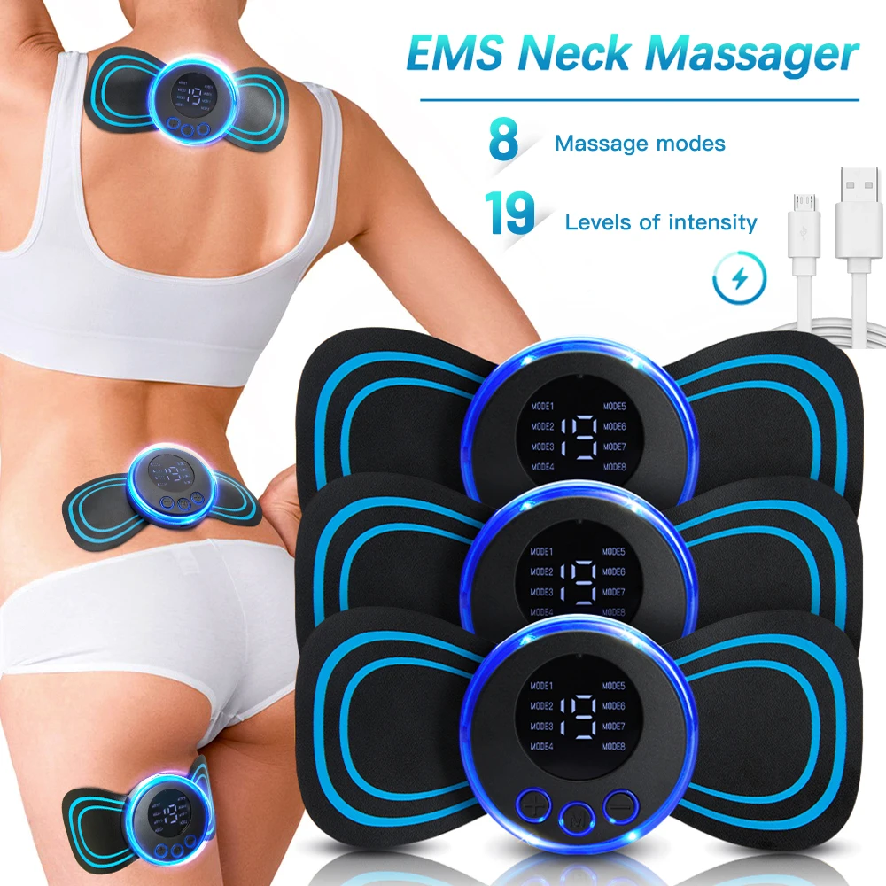 LCD Electric EMS Neck Massager – Portable Cervical & Back Muscle Stimulator with 8 Modes for Pain Relief