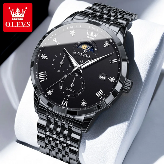 OLEVS Watch, black casual men watch, waterproof Big Face luxury watch Relogs para Hombres