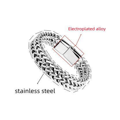 Stainless Steel Braided Double Row Front and Rear Fish Scale, Alloy Magnetic Buckle Bracelet